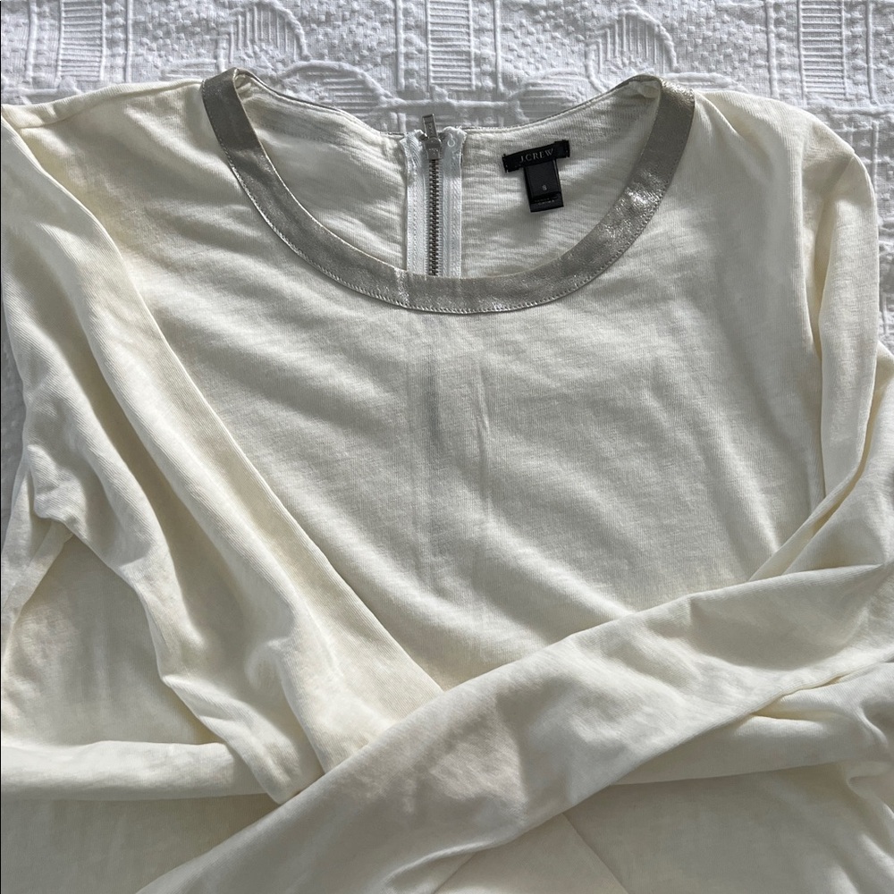 J. Crew Cream Long Sleeve Tee with Gray Trim